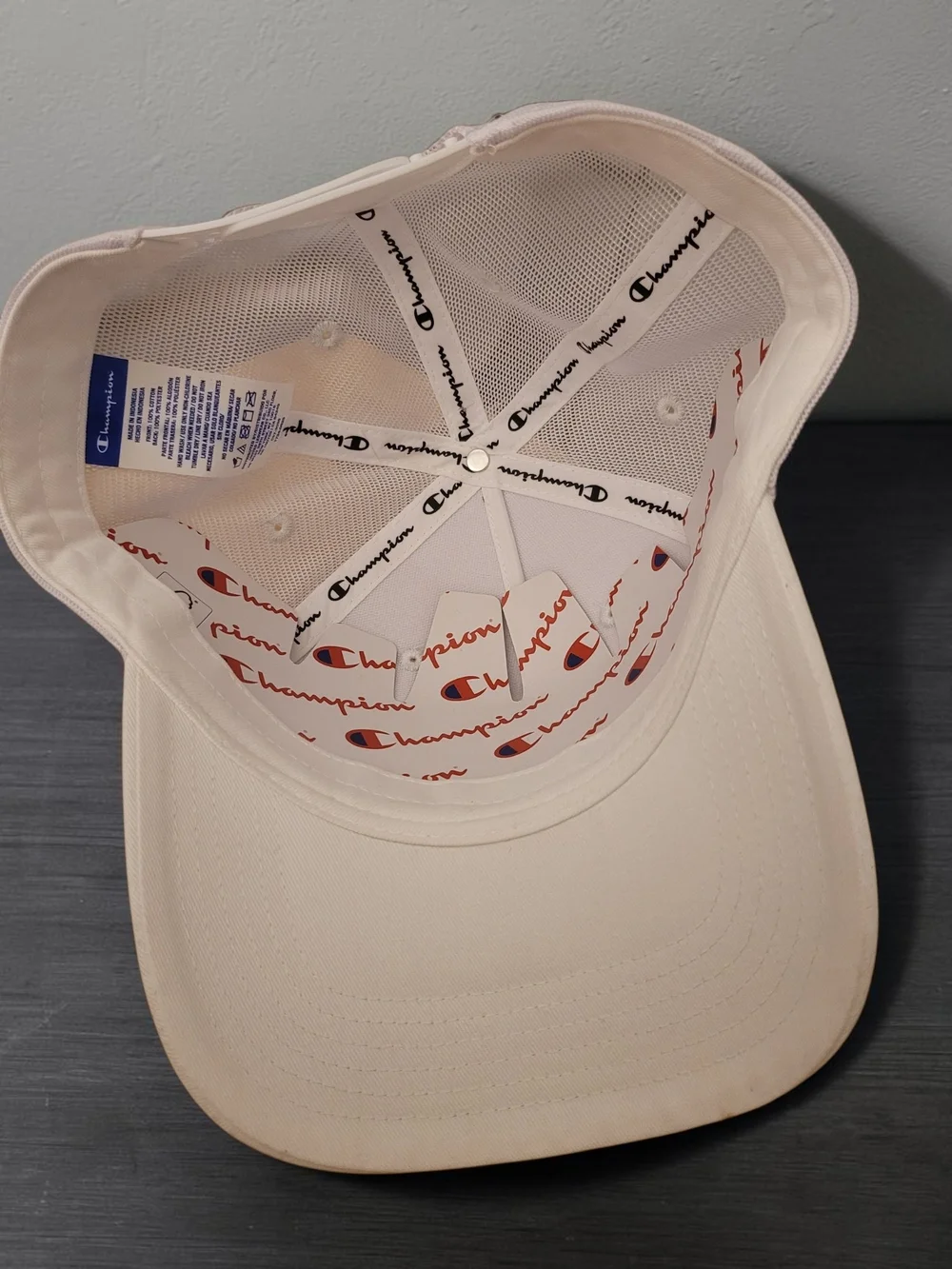Champion White 'Physical Education' Mesh-Back Trucker Hat